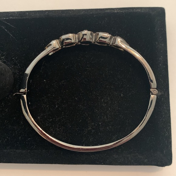 GIVENCHY BRACELET BANGLE PEWTER TONE METAL/w 3 SHAPES SMOKEY RHINESTONES 1/4”w - Picture 2 of 6